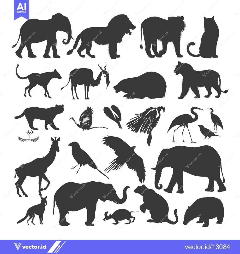 Premium Vector of A Collection of Black Silhouettes Depicting Various Animals