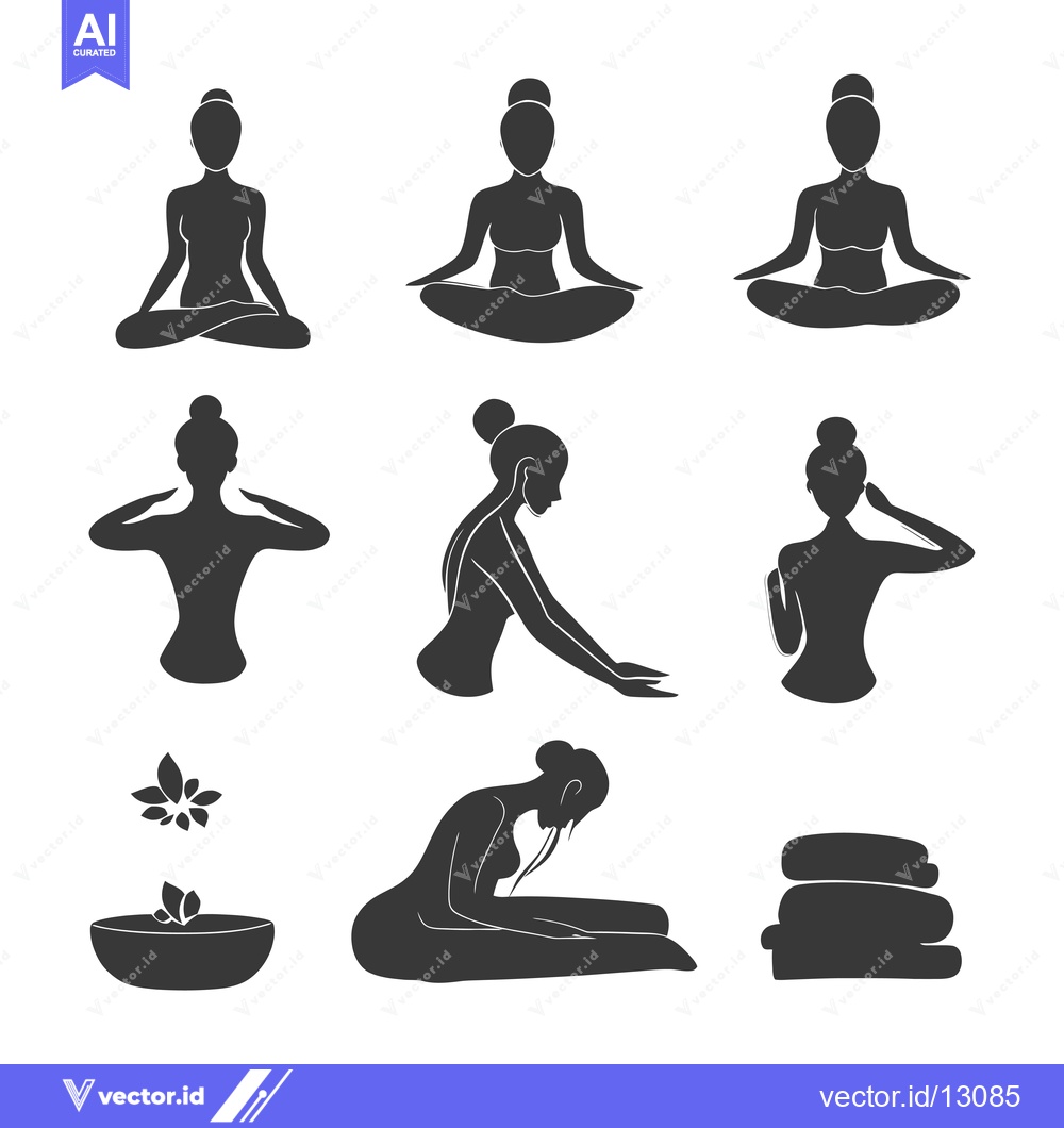 Premium Vector of A Collection of Black Silhouettes Depicting Various Yoga Poses and Ass
