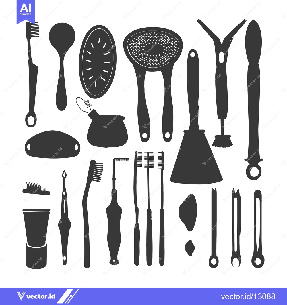 Premium Vector of A Collection of Black Silhouettes of Cleaning and Grooming Tools