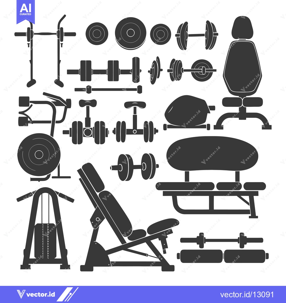 Premium Vector dari A Collection of Black Silhouettes of Gym Equipment
