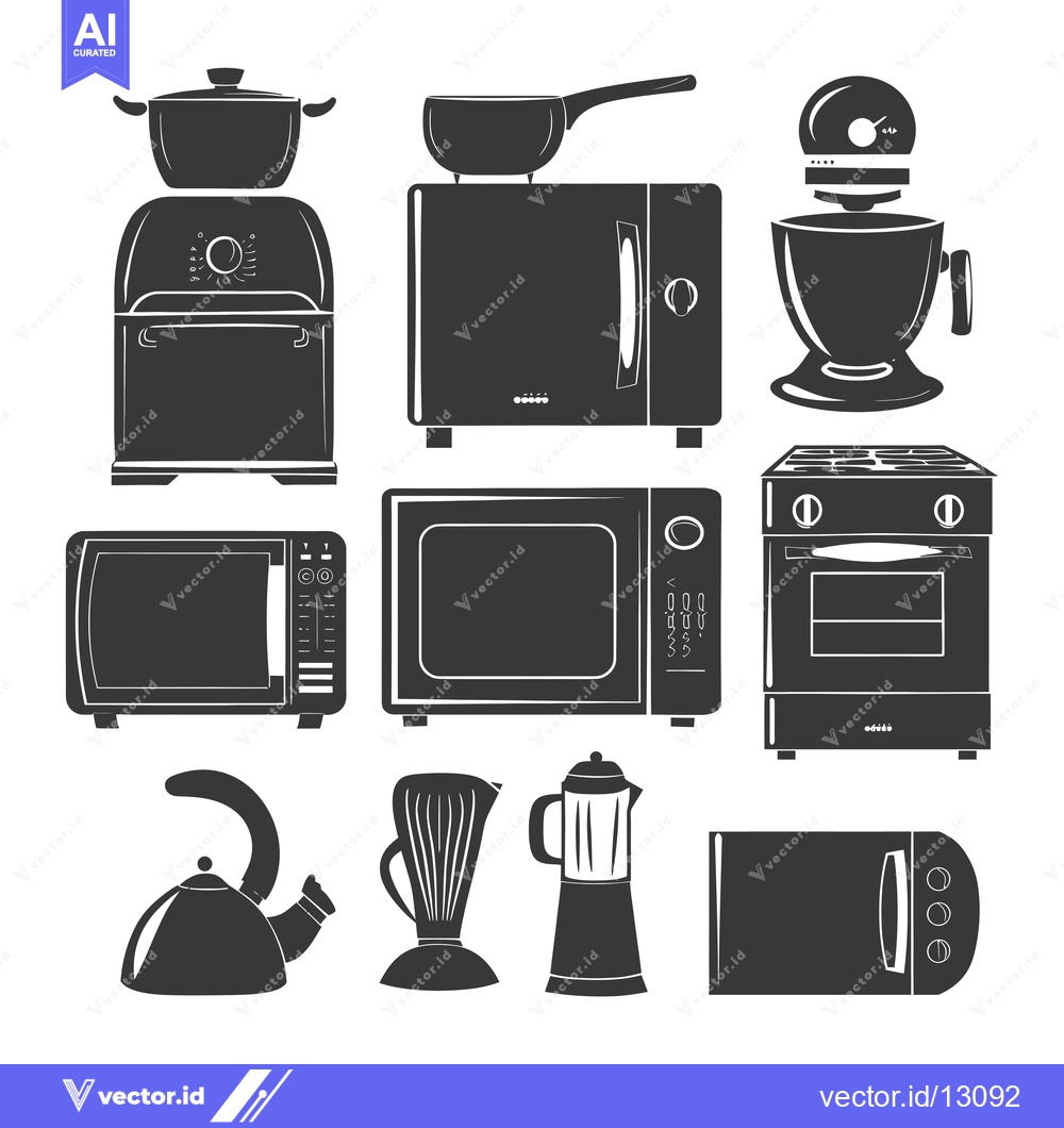 Premium Vector dari A Collection of Black Silhouettes of Kitchen Appliances