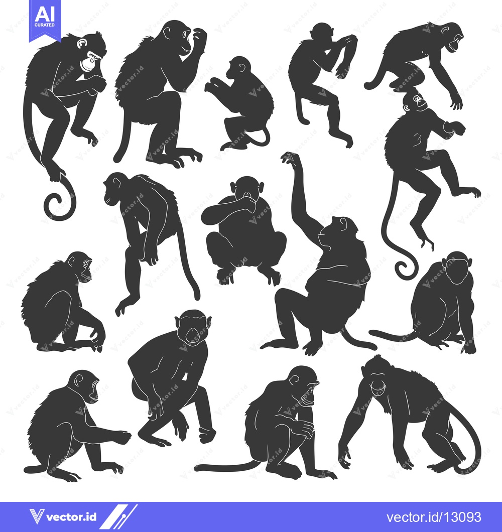 Premium Vector of A Collection of Black Silhouettes of Monkeys in Various Poses
