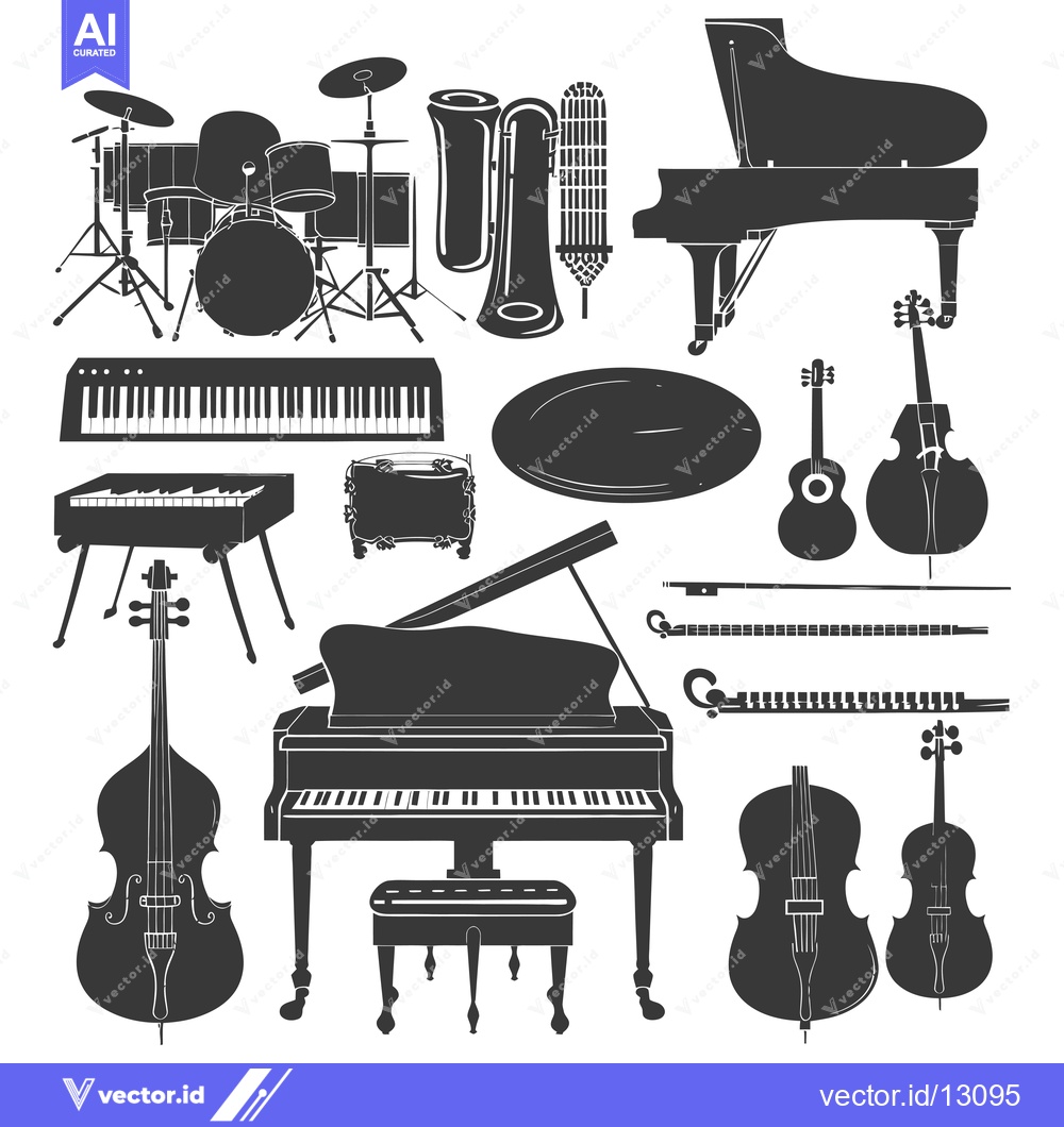 Premium Vector of A Collection of Black Silhouettes of Musical Instruments