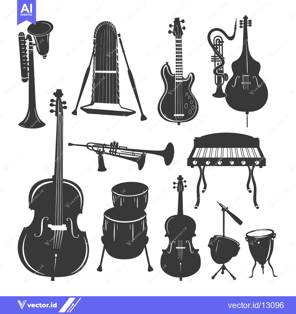Premium Vector of A Collection of Black Silhouettes of Musical Instruments