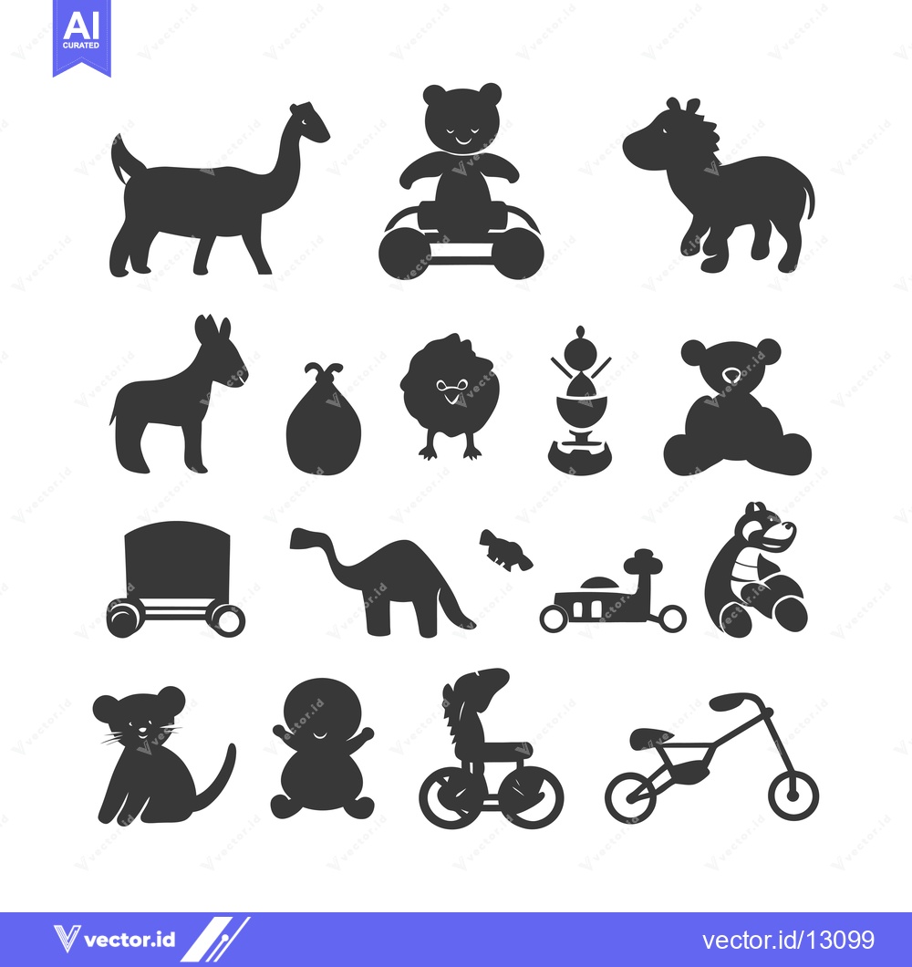 Premium Vector dari A Collection of Black Silhouettes of Toys and Animals