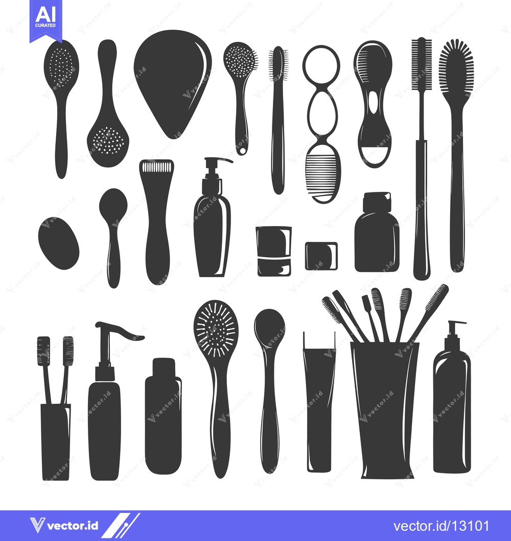 Premium Vector of A Collection of Black Silhouettes of Various Bathroom and Beauty Produ