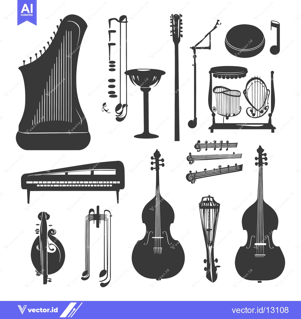 Premium Vector of A Collection of Black Silhouettes of Various Musical Instruments