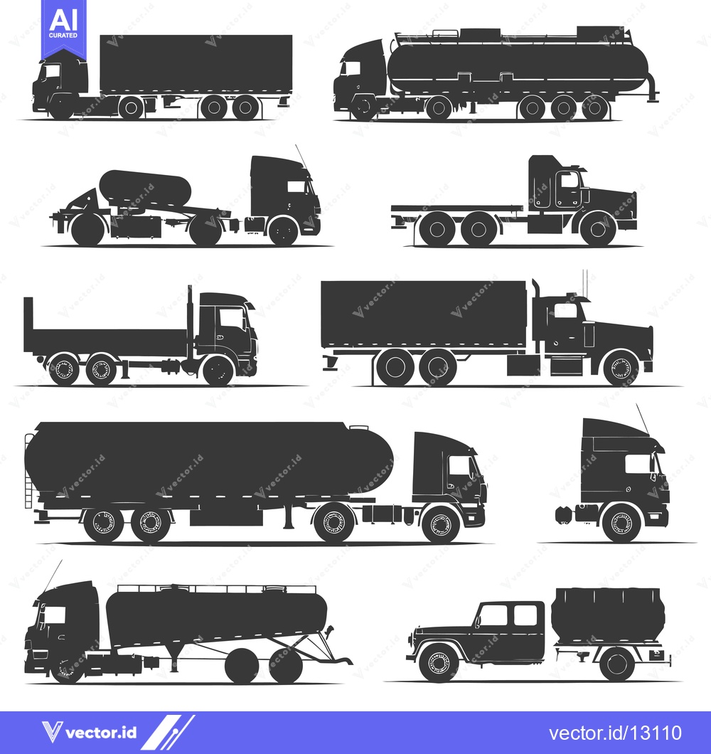 Premium Vector of A Collection of Black Silhouettes of Various Trucks and Trailers