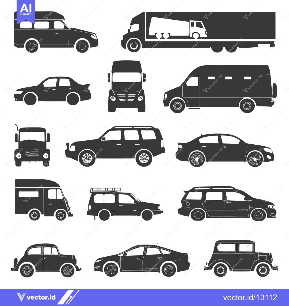 Premium Vector dari A Collection of Black Silhouettes of Various Vehicles