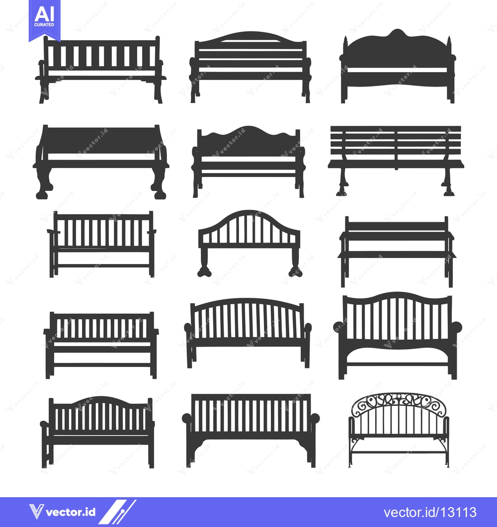 Premium Vector of A Collection of Black Silhouettes of Various Wooden Benches