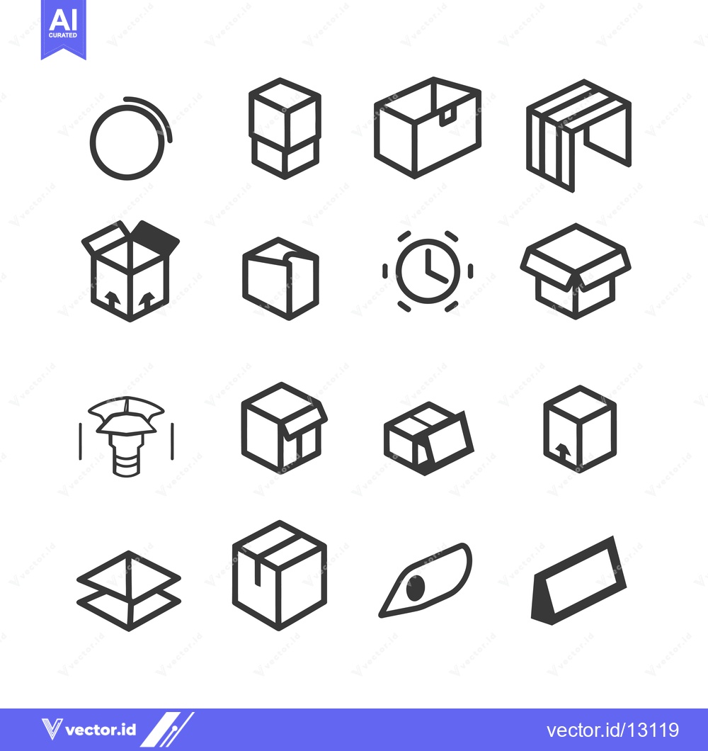 Premium Vector of A Collection of Box and Packaging Icons in a Monochrome Style