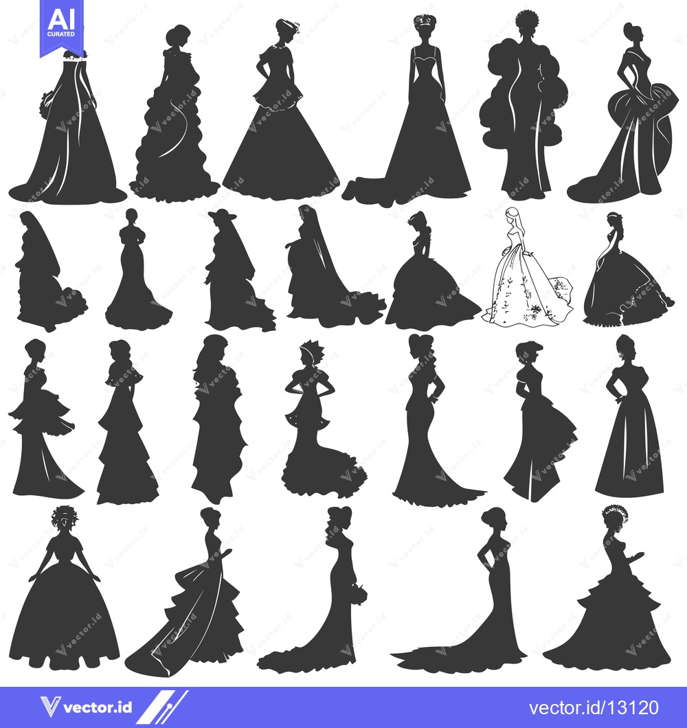 Premium Vector dari A Collection of Bridal Gown Silhouettes in Various Styles