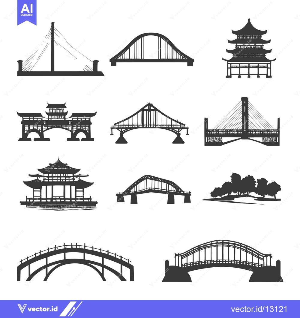 Premium Vector of A collection of bridge silhouettes in various architectural styles
