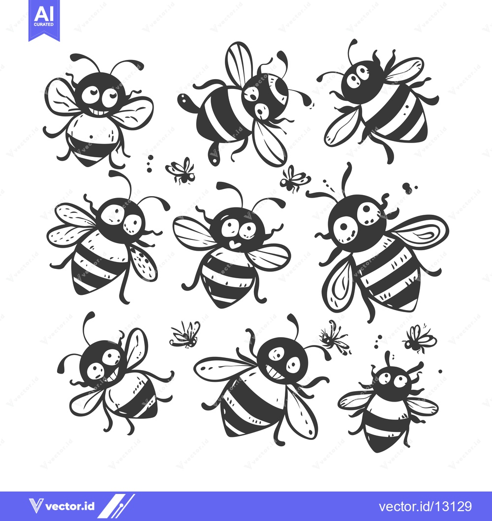 Premium Vector of A Collection of Cartoon Bees with Different Expressions