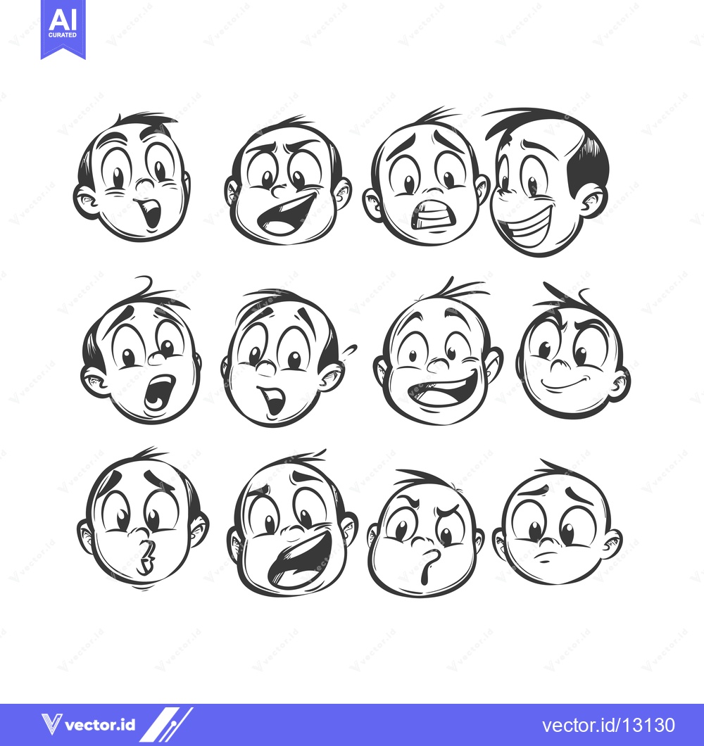 Premium Vector dari A Collection of Cartoon Faces Displaying Various Expressions