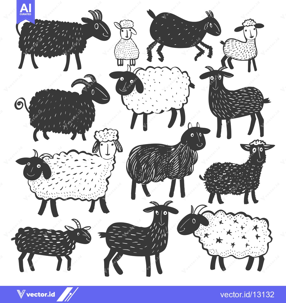 Premium Vector of A Collection of Cartoon Sheep and Goats with Different Patterns and Ex