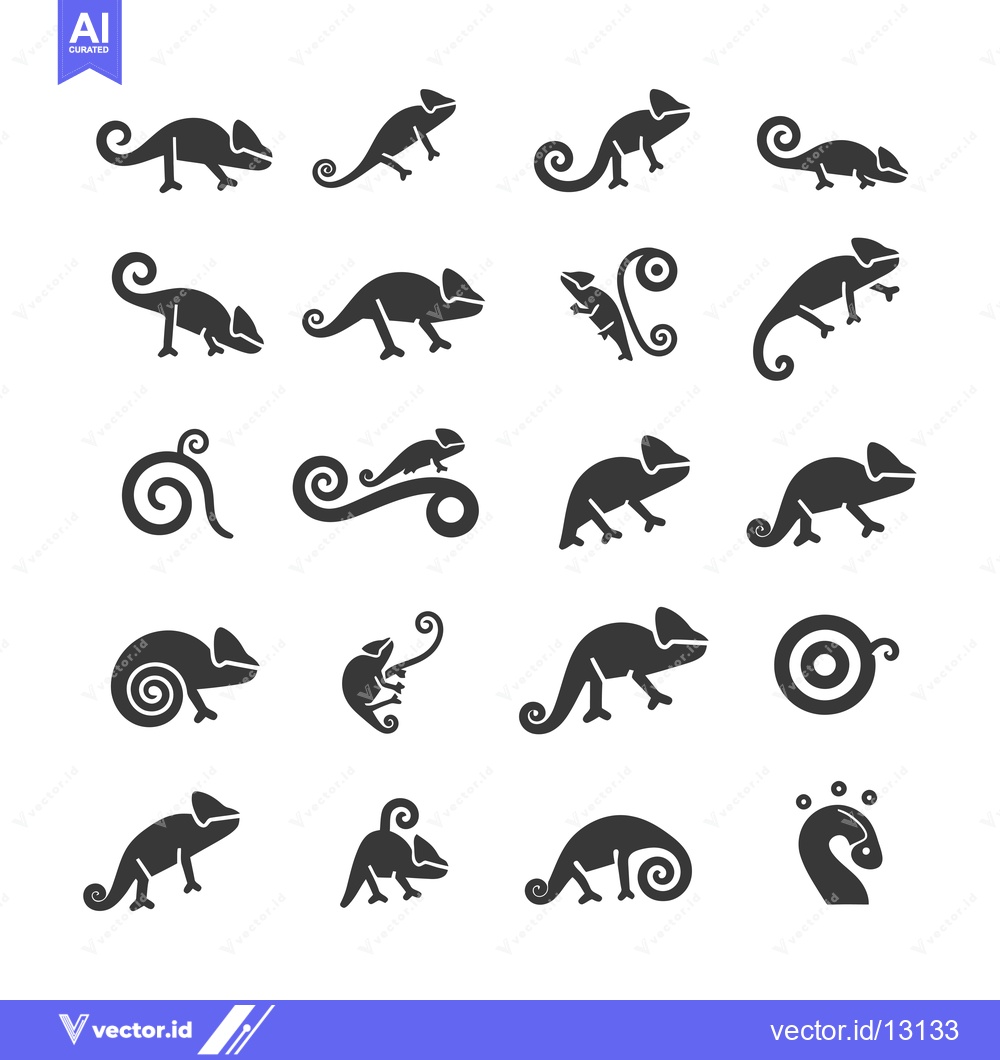 Premium Vector dari A Collection of Chameleon Silhouettes in Various Poses