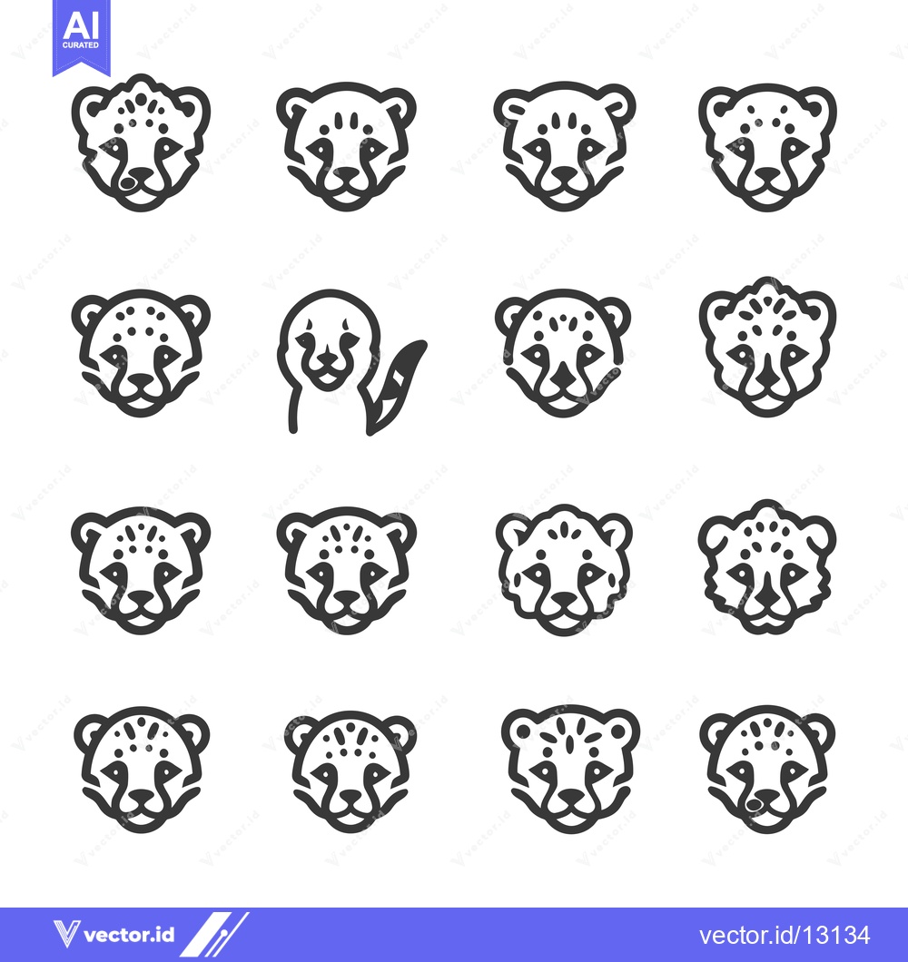 Premium Vector dari A Collection of Cheetah Head Icons in Black and White