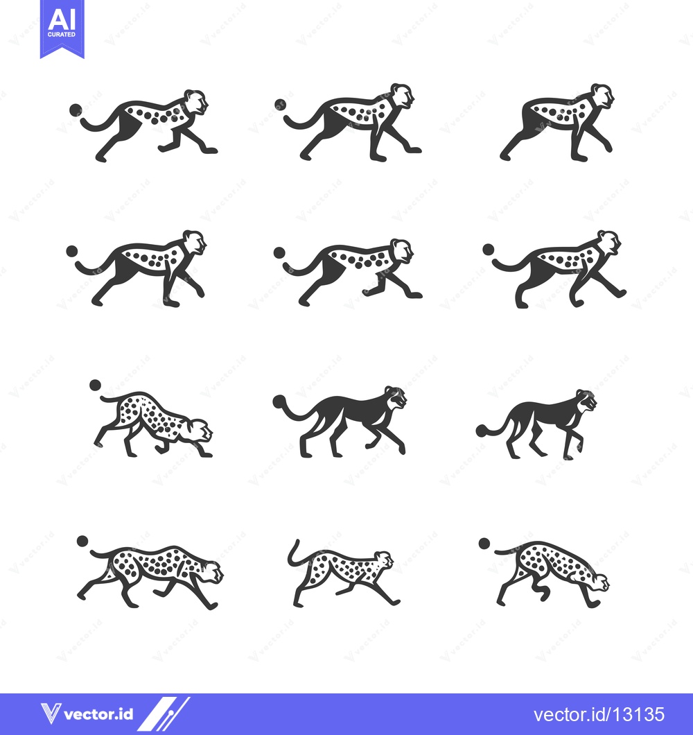 Premium Vector dari A Collection of Cheetah Illustrations in Various Running Poses