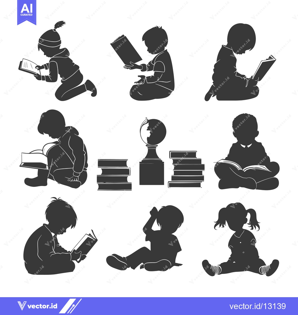 Premium Vector of A Collection of Children's Silhouettes Reading Books