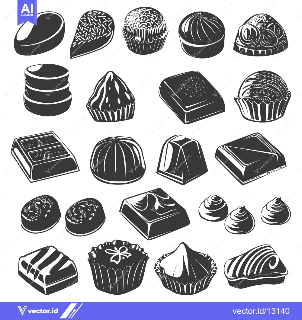 Premium Vector of A Collection of Chocolate Candies in Black and White