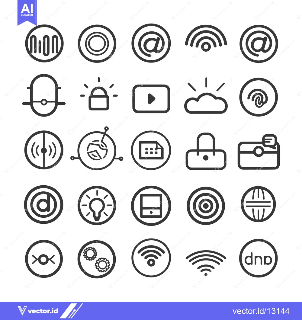 Premium Vector of A Collection of Circular Black and White Icons Representing Internet a