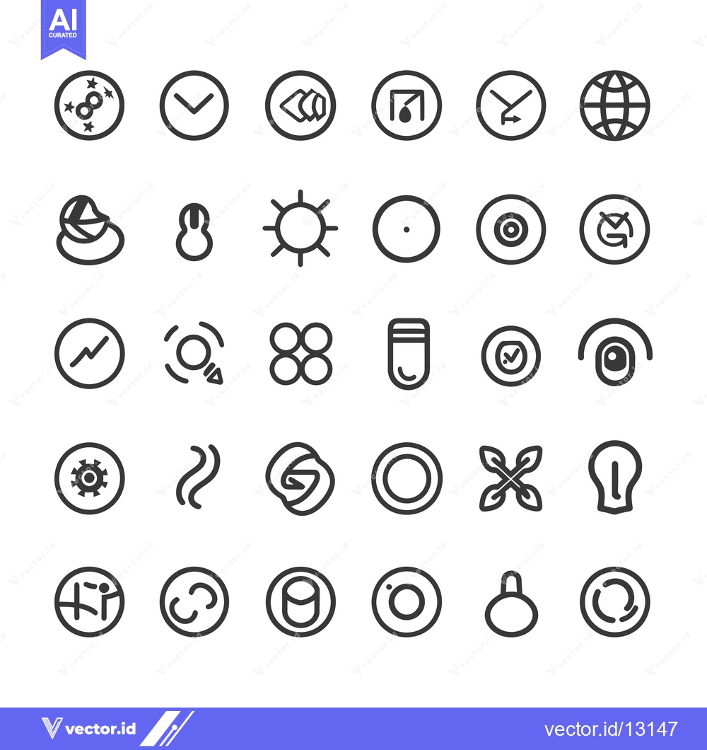 Premium Vector dari A Collection of Circular Line Icons with Various Symbols and Designs