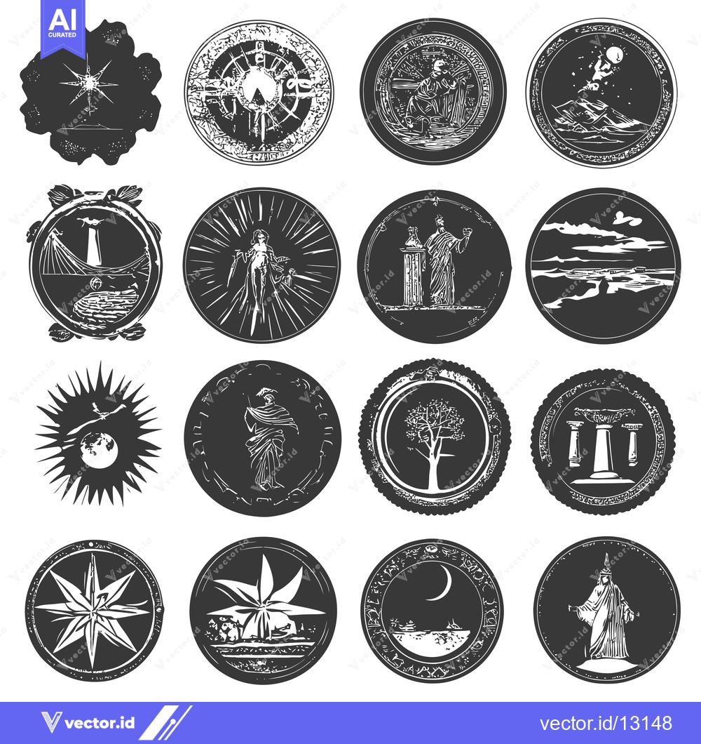 Premium Vector dari A Collection of Circular Symbols with Mystical and Religious Motifs
