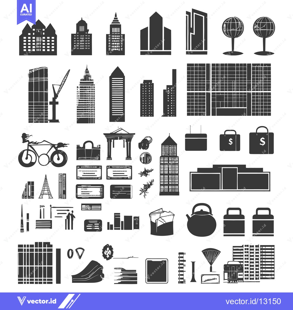 Premium Vector dari A Collection of Cityscape and Business-Related Icons