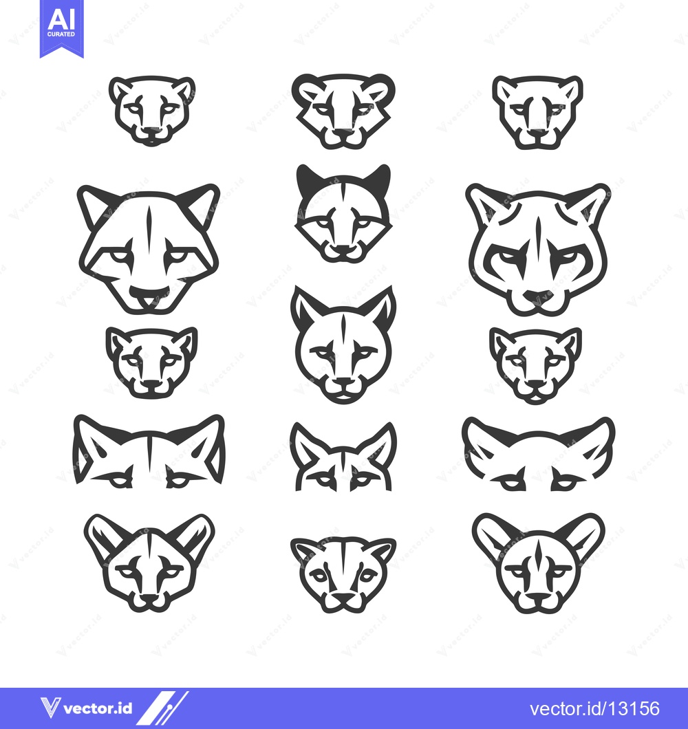 Premium Vector of A Collection of Cougar and Bobcat Head Illustrations