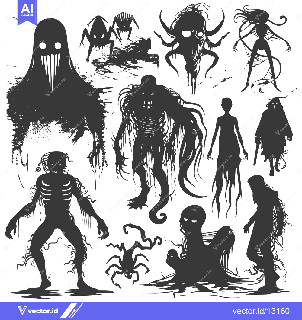 Premium Vector dari A Collection of Creepy and Eerie Monster Silhouettes