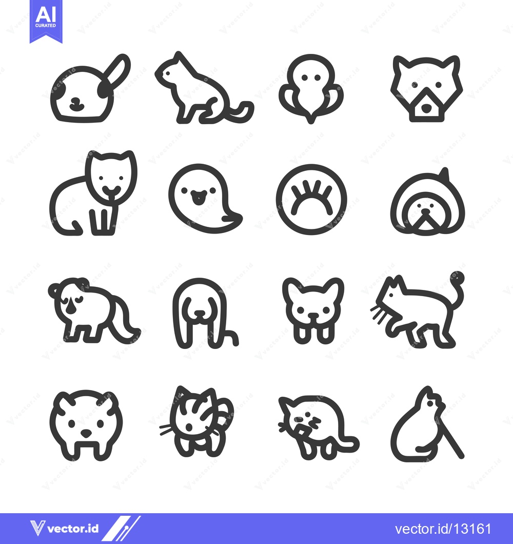 Premium Vector dari A Collection of Cute Animal Icons in a Line Art Style