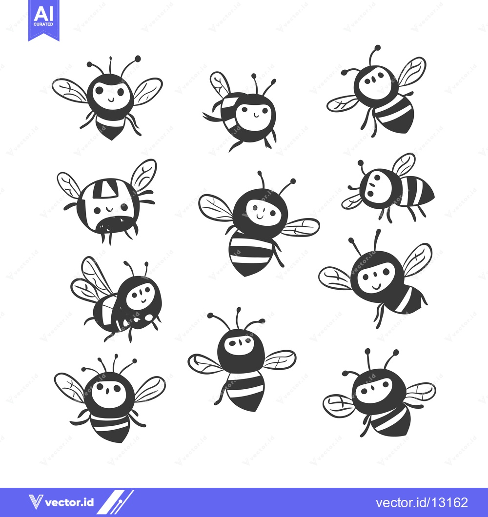 Premium Vector dari A Collection of Cute Cartoon Bees with Different Designs