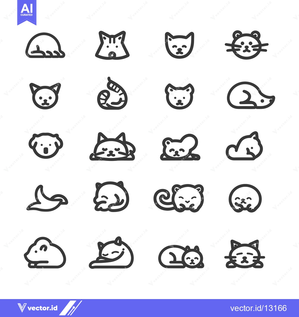 Premium Vector dari A Collection of Cute Cat and Dog Icons in a Linear Style