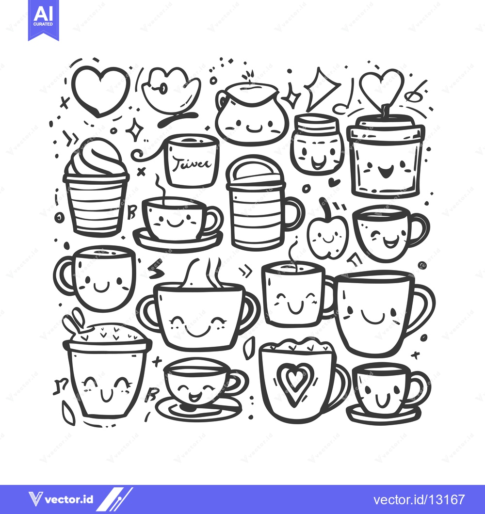 Premium Vector of A Collection of Cute Doodle Mug and Cup Illustrations