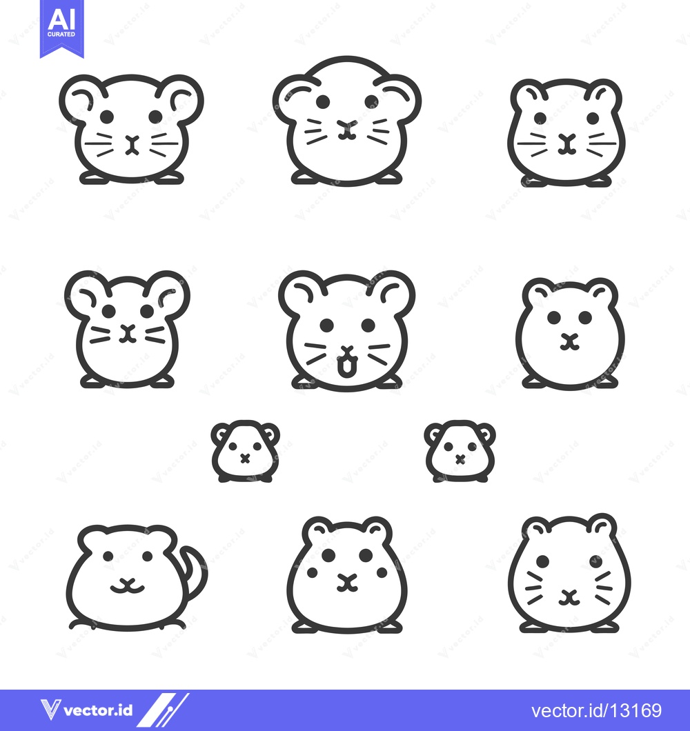 Premium Vector dari A Collection of Cute Hamster Icons in Black and White Outline Style
