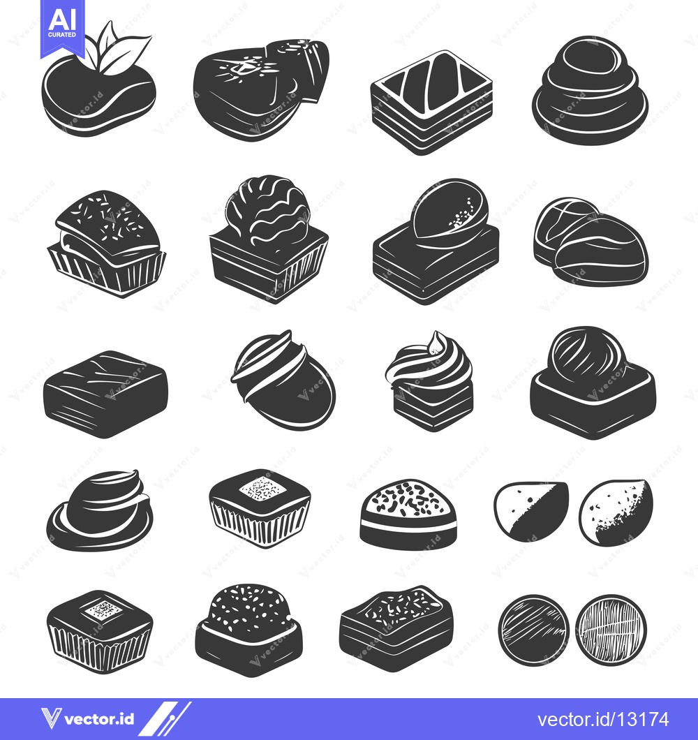 Premium Vector dari A Collection of Delicious Black and White Chocolate Candies