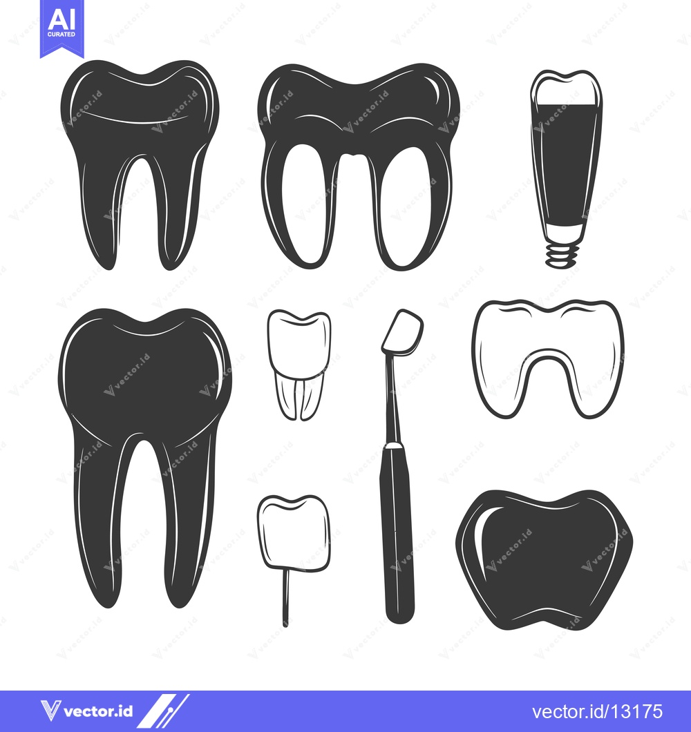 Premium Vector dari A Collection of  Dental Illustrations, Including Teeth, a Mirror, and