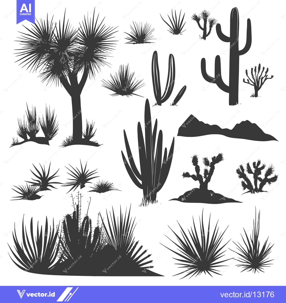 Premium Vector of A Collection of Desert Plant Silhouettes