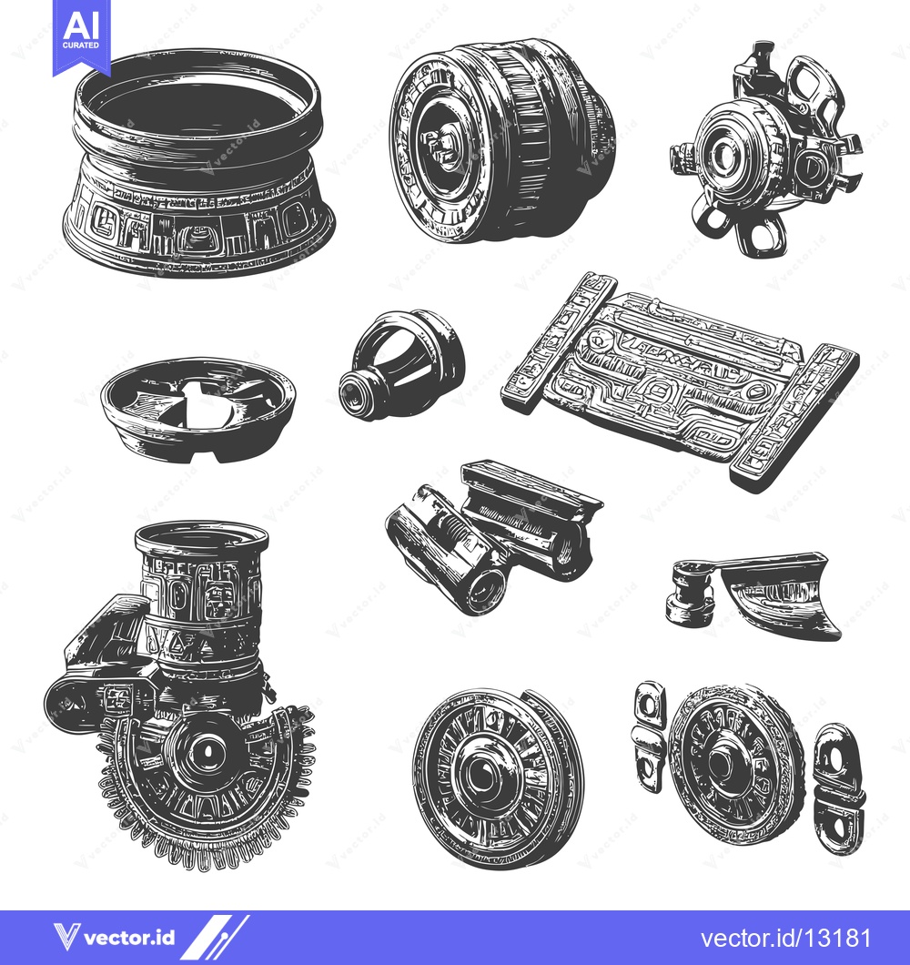 Premium Vector dari A Collection of Detailed Illustrations of Various Mechanical Parts