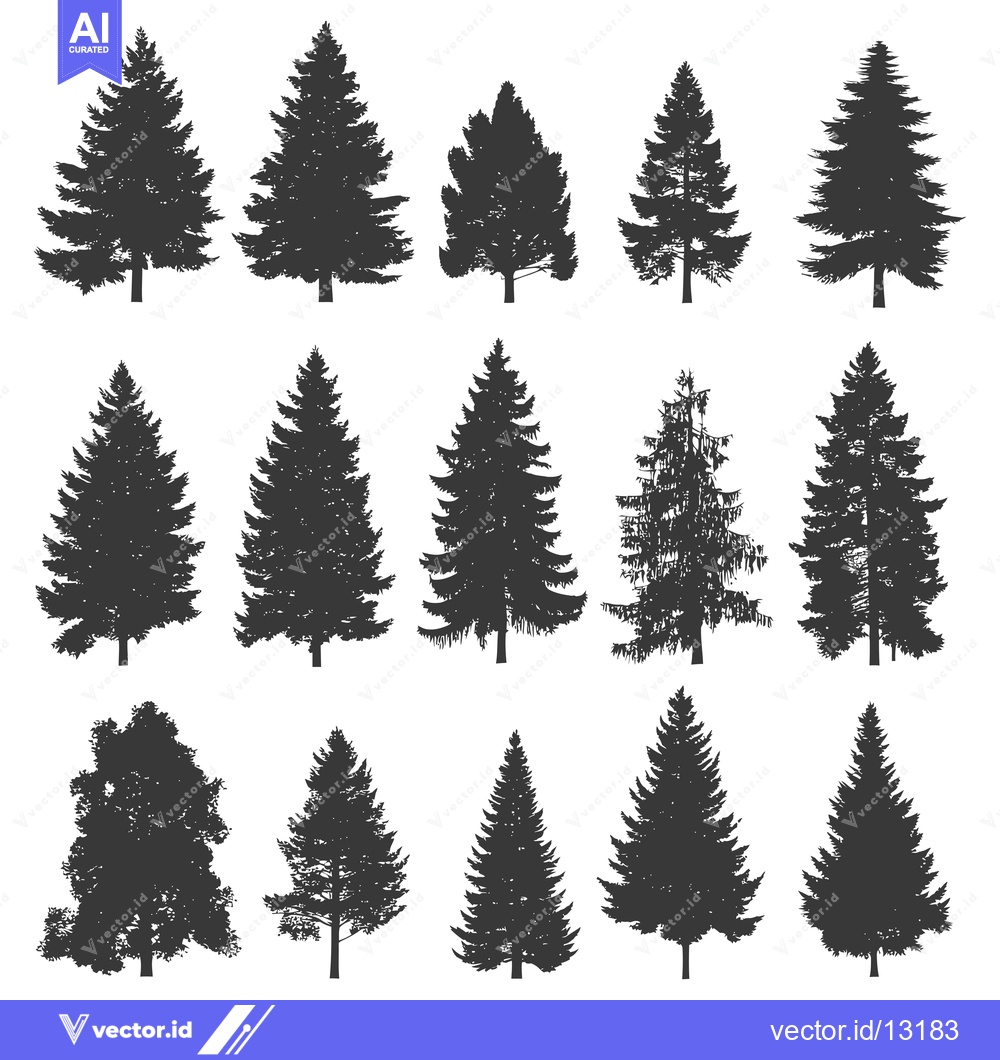 Premium Vector dari A Collection of Detailed Pine Tree Silhouettes in Black