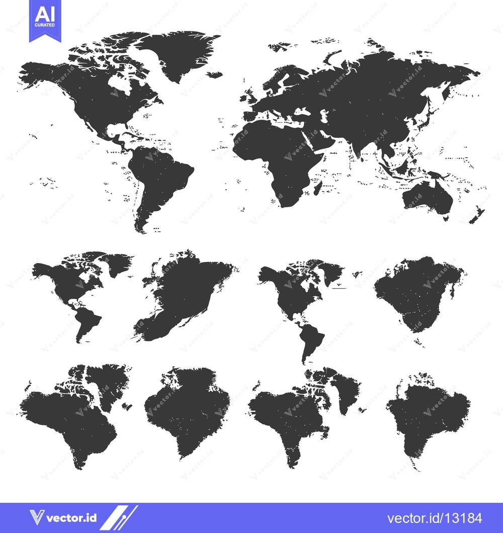 Premium Vector dari A Collection of Detailed World Maps with Continent Silhouettes