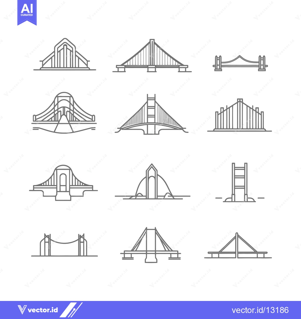Premium Vector dari A Collection of Different Bridge Structures in Line Art