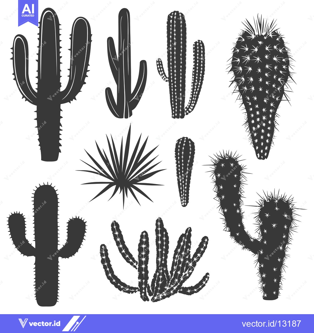 Premium Vector dari A Collection of Different Cactus Silhouettes