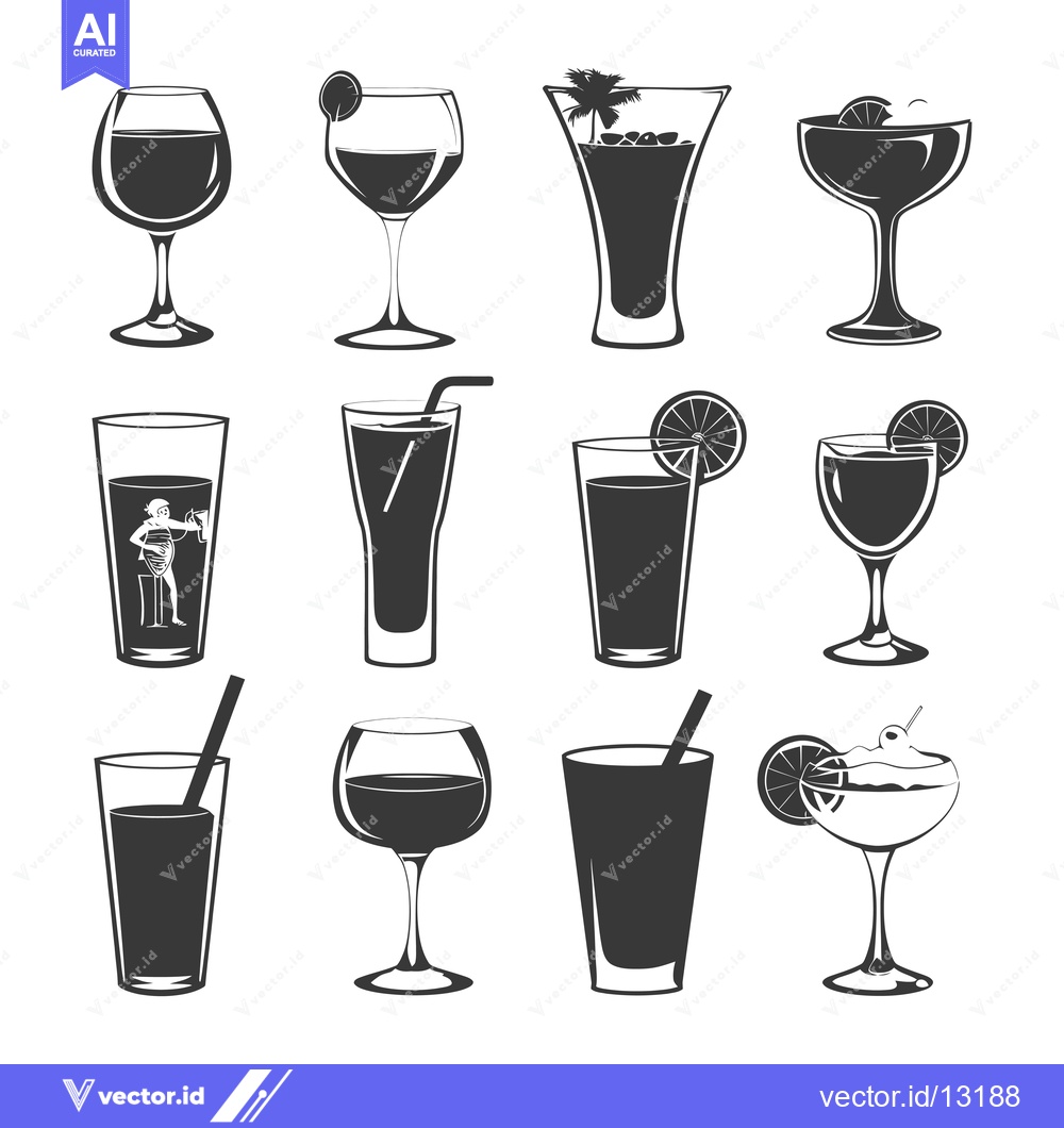 Premium Vector of A Collection of Different Cocktails and Drinks in Silhouette