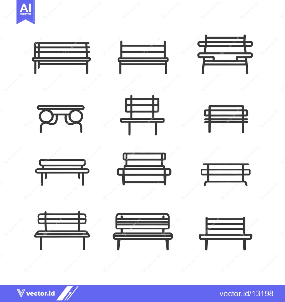 Premium Vector dari A collection of different styles of park benches, illustrated in black