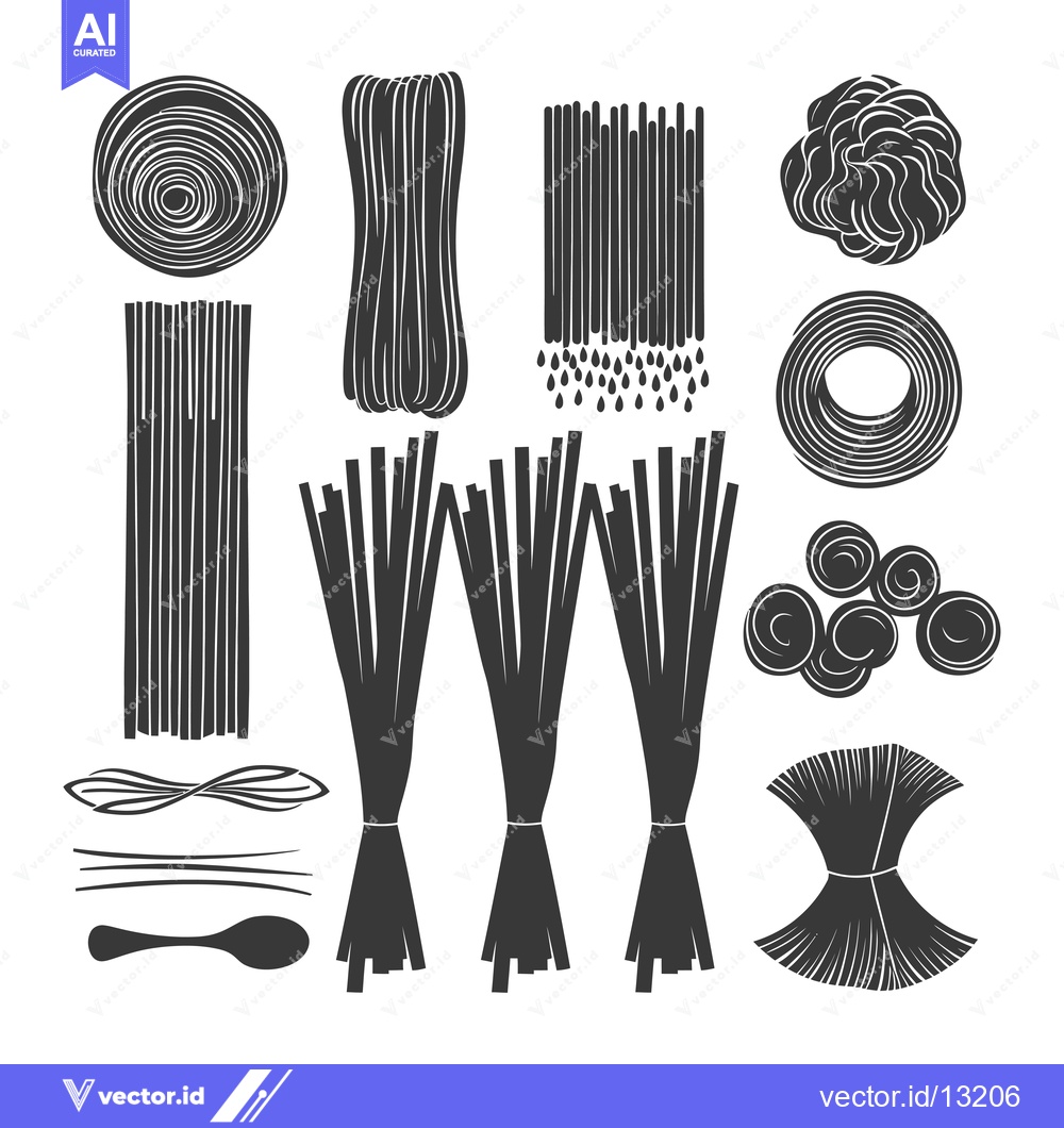 Premium Vector dari A Collection of Different Types of Pasta in Black and White Silhouette