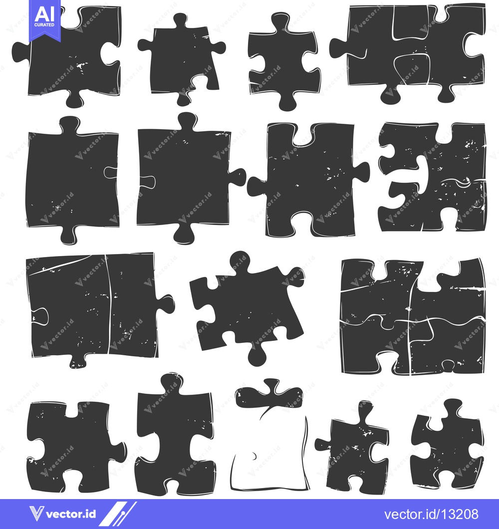 Premium Vector of A Collection of Distressed Black Puzzle Pieces