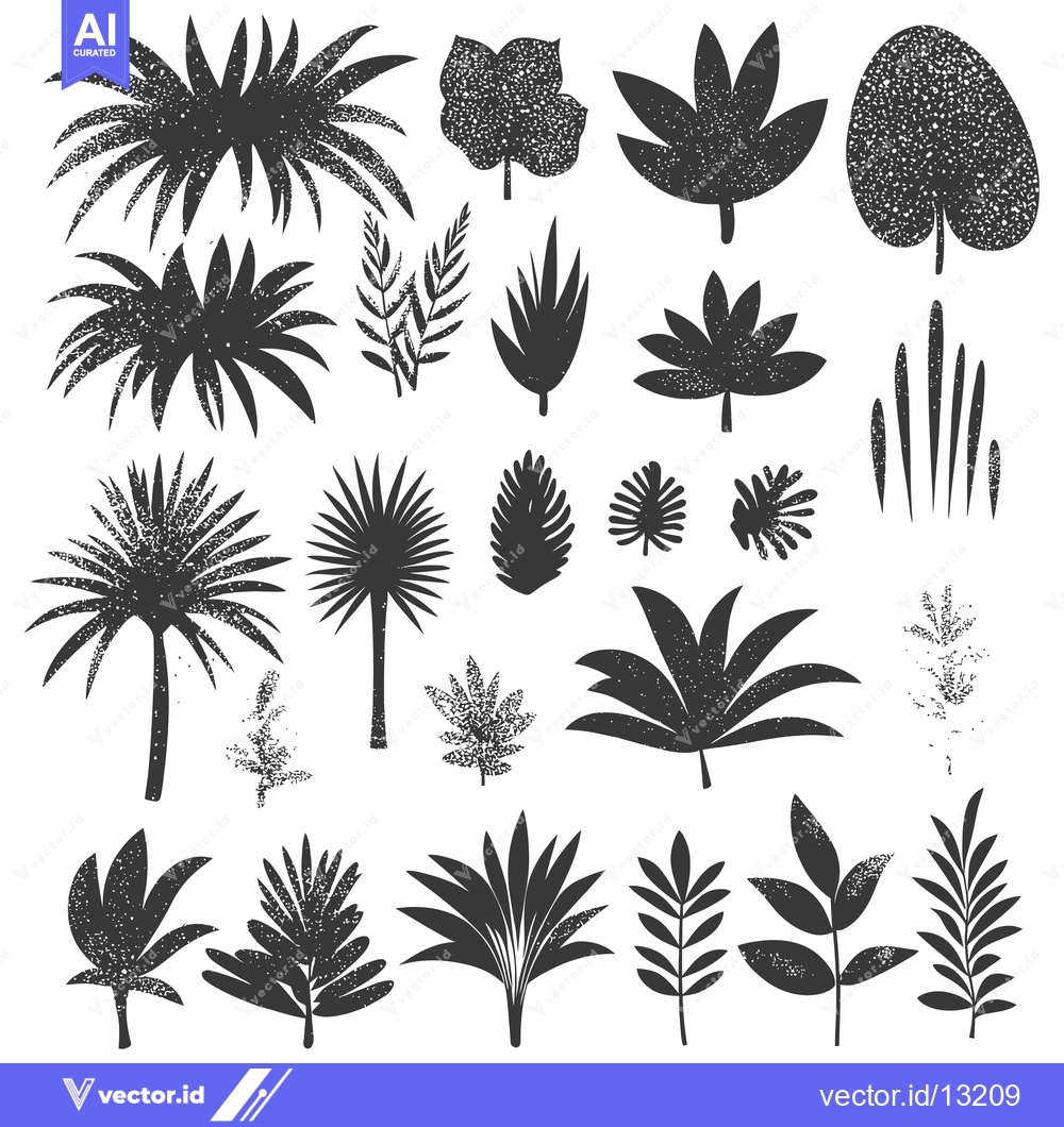 Premium Vector of A Collection of Distressed Tropical Leaf Silhouettes