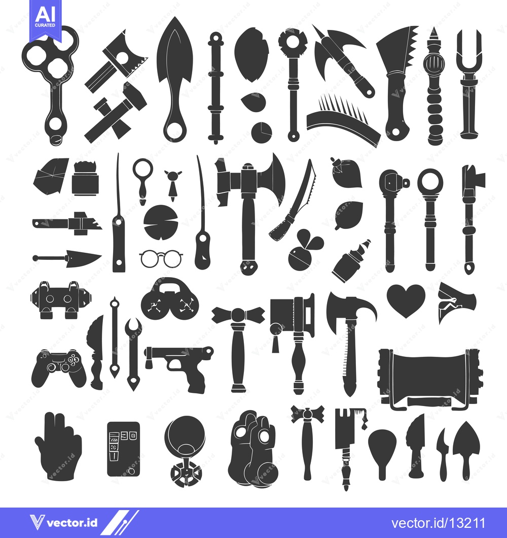 Premium Vector of A Collection of Diverse Black Silhouettes of Tools and Objects